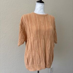 Belford 100% Cotton Cable Knit Short Sleeve‎ Sweater Beige Size L